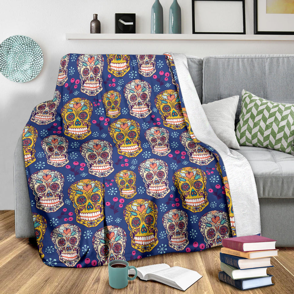 Sugar Skull Flower Pattern Premium Blanket