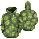 Hop Pattern Hop Cone Background Zip Up Hoodie