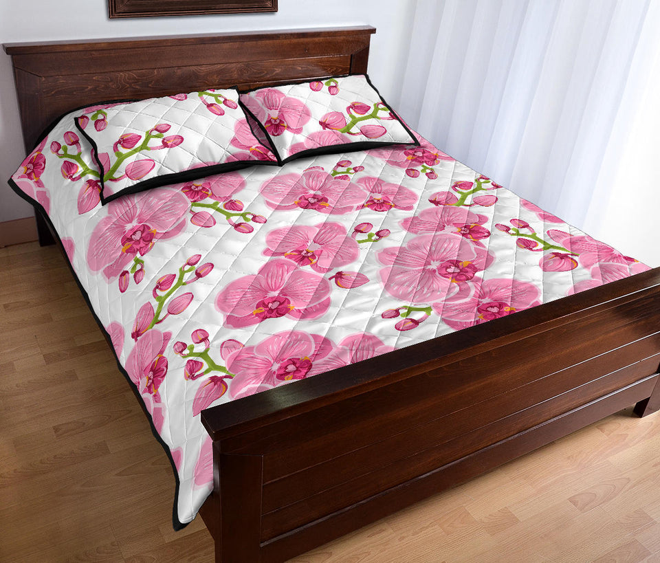 pink purple orchid pattern background Quilt Bed Set