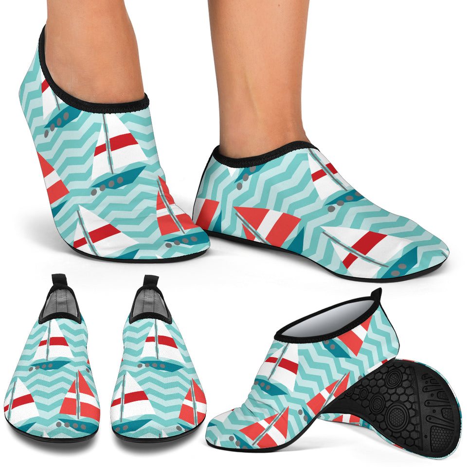 Red White Sailboat Wave Background Aqua Shoes