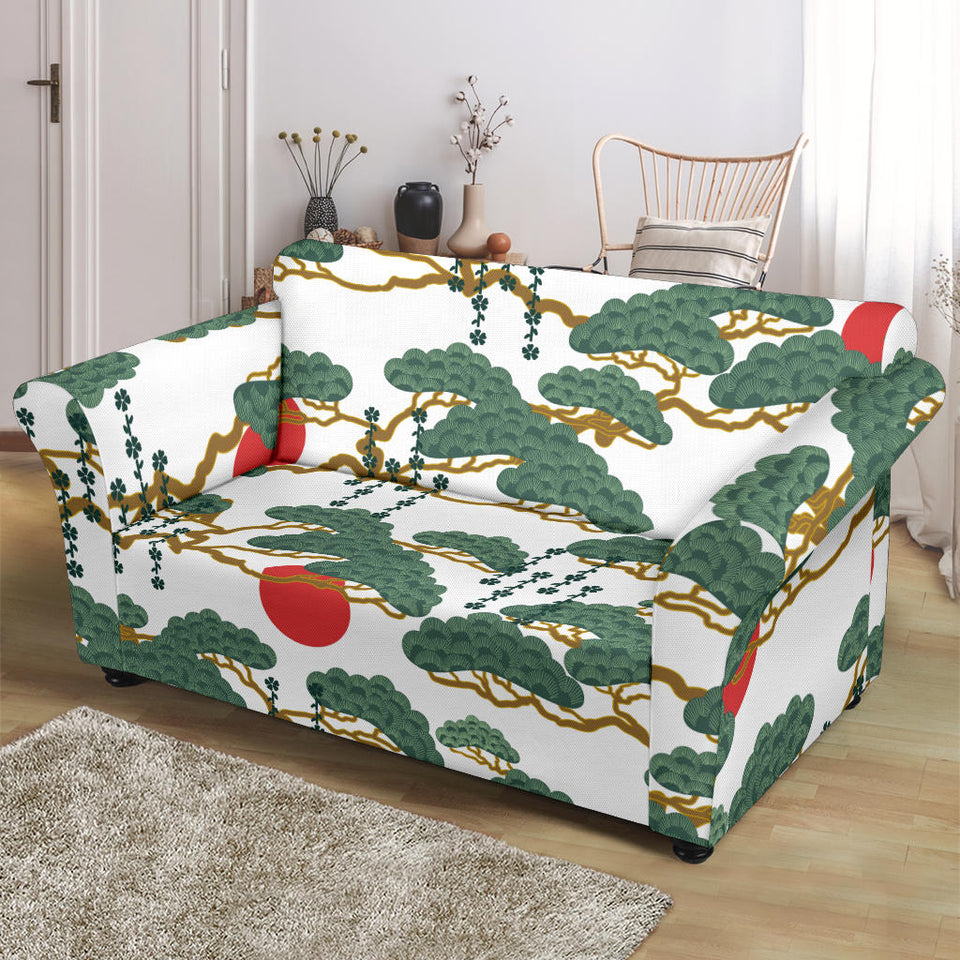 Bonsai Red Sun Japanese Pattern Loveseat Couch Slipcover