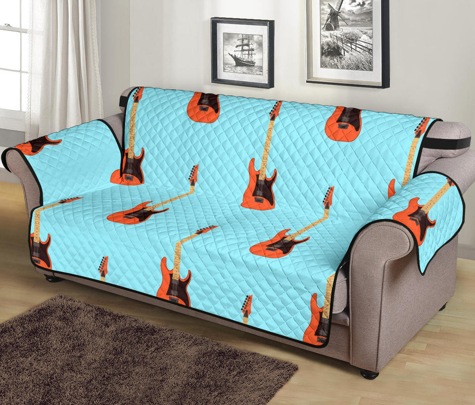 electric guitar pattern light blue background Sofa Cover Protector