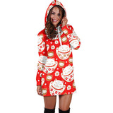 Cute Maneki Neko Lucky Cat Red Background Women'S Hoodie Dress
