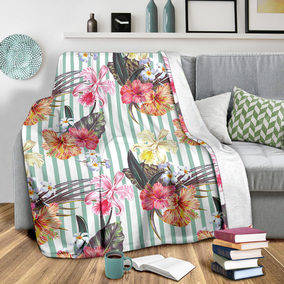 Colorful Orchid Flower Pattern Premium Blanket