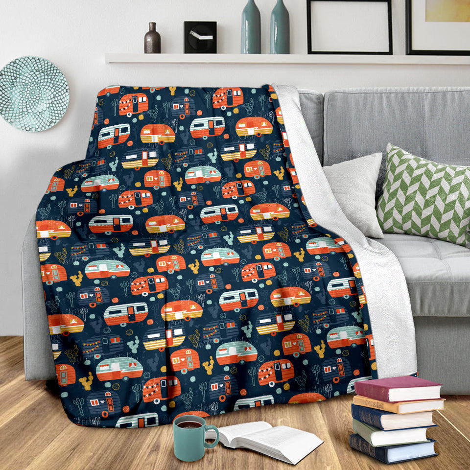 Camper Van Pattern Print Design 05 Premium Blanket