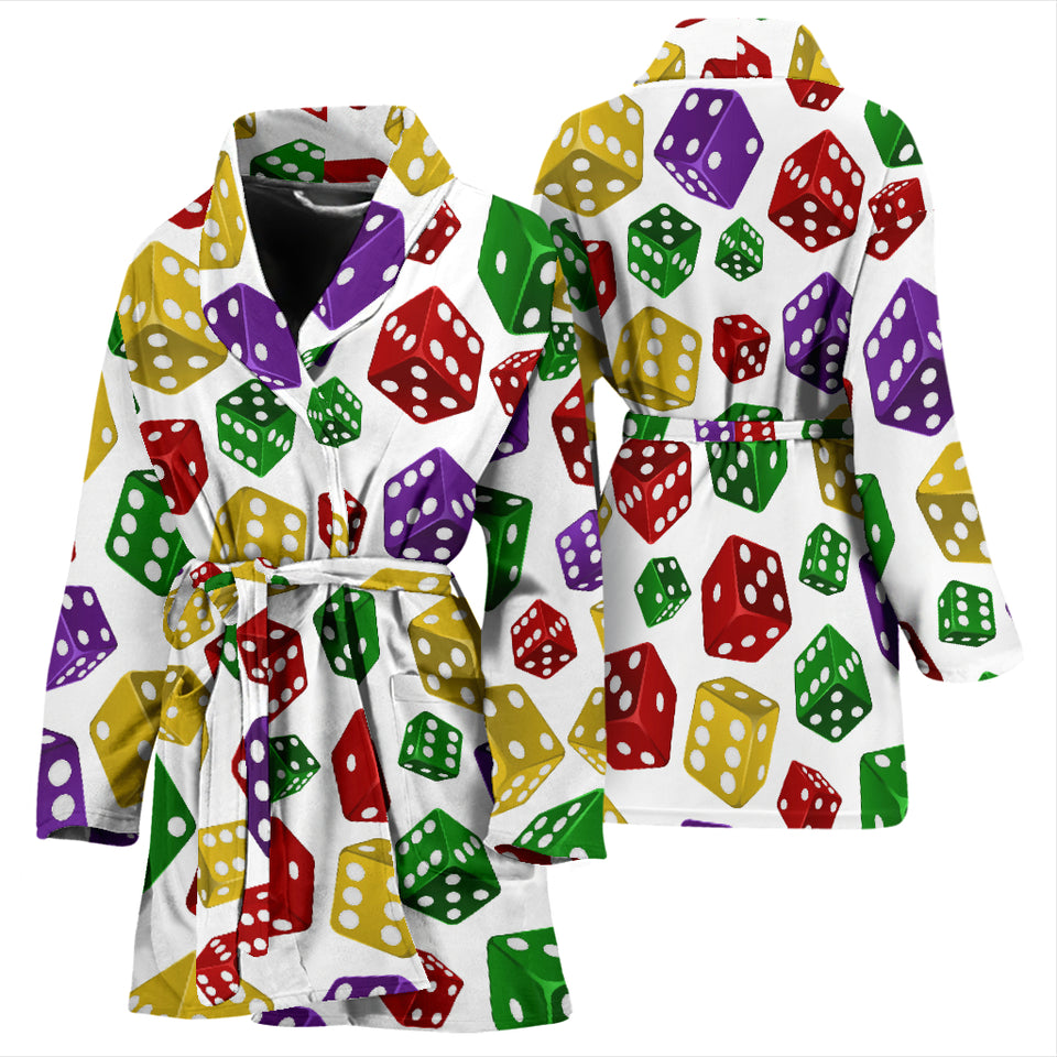 Dice Pattern Print Design 03 Women's Bathrobe