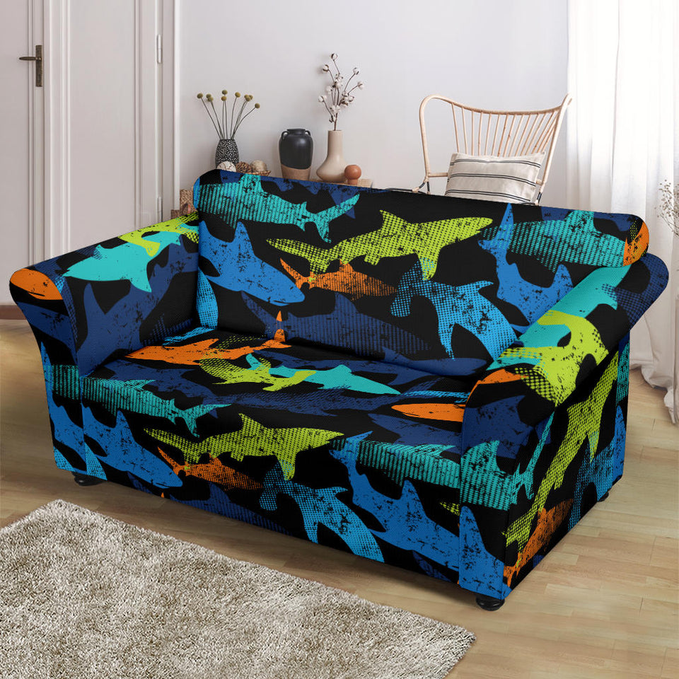Colorful Shark Loveseat Couch Slipcover
