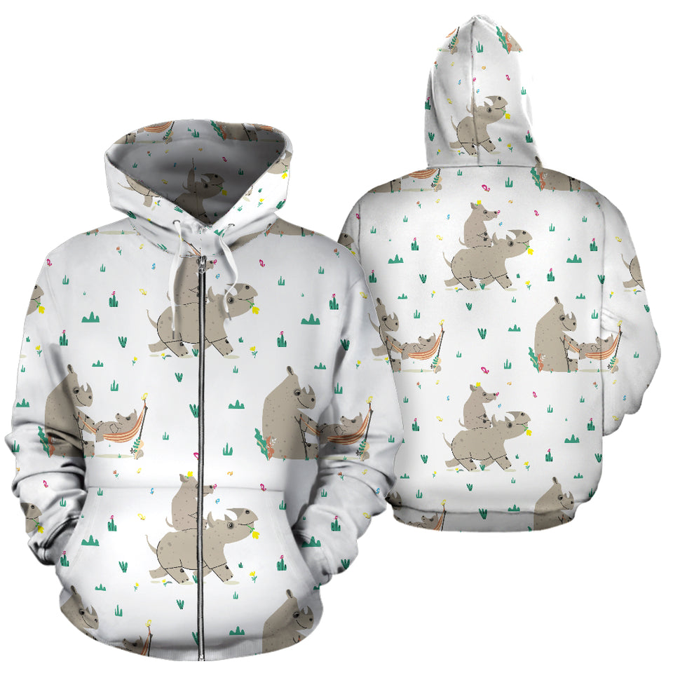 Cute Rhino Pattern Background Zip Up Hoodie