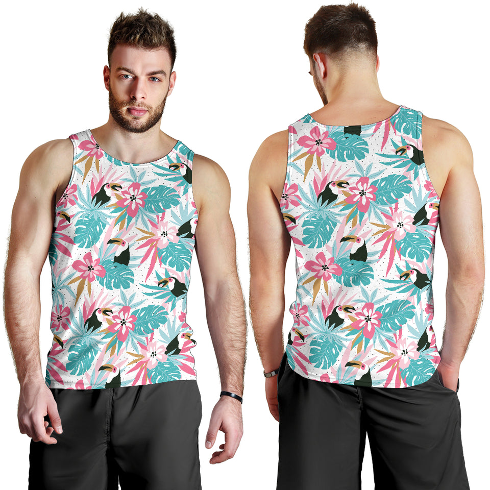 Toucan tropical flower leave pattern Men Tank Top