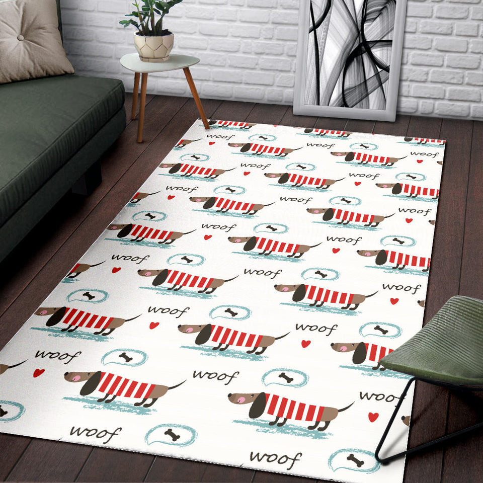 Cute Dachshund Bone Pattern Area Rug