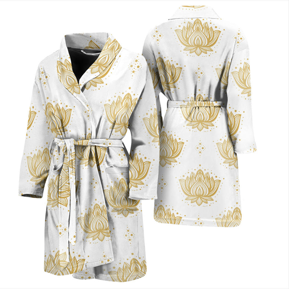 Gold Ornamental Lotue Waterlily Symbol Pattern Men'S Bathrobe