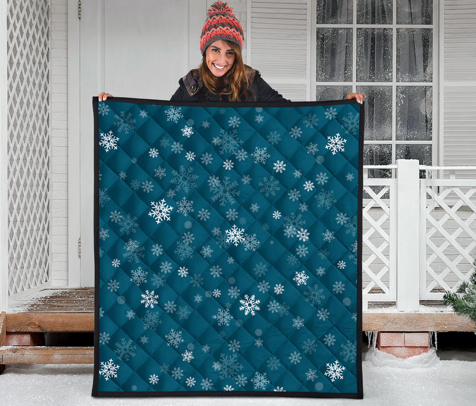 Snowflake Pattern Dark Background Premium Quilt