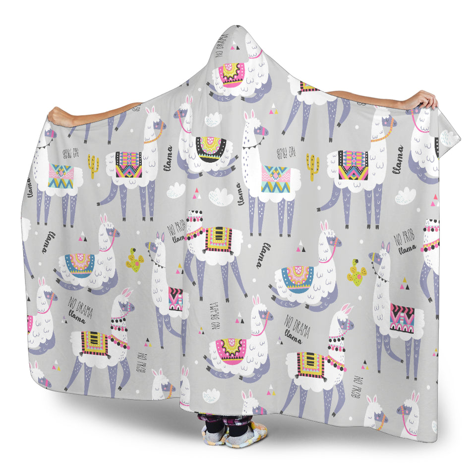 Cute Llama Alpaca Pattern Hooded Blanket