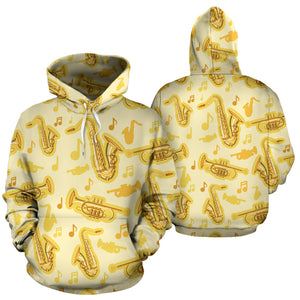 Saxophone Cornet Pattern Yellow Background Men Women Pullover Hoodie