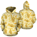 Saxophone Cornet Pattern Yellow Background Men Women Pullover Hoodie