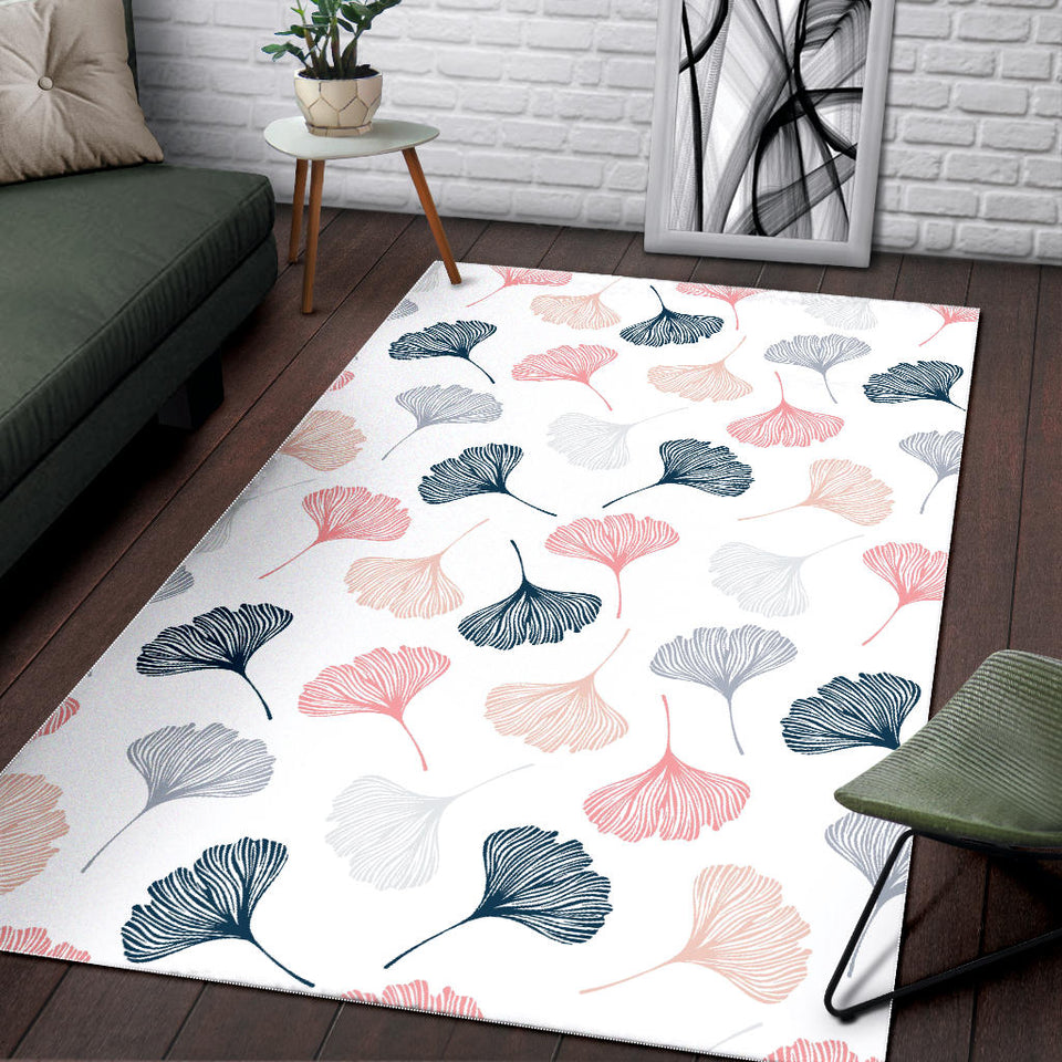 Black Gray Cream Coral Ginkgo Leaves Pattern Area Rug