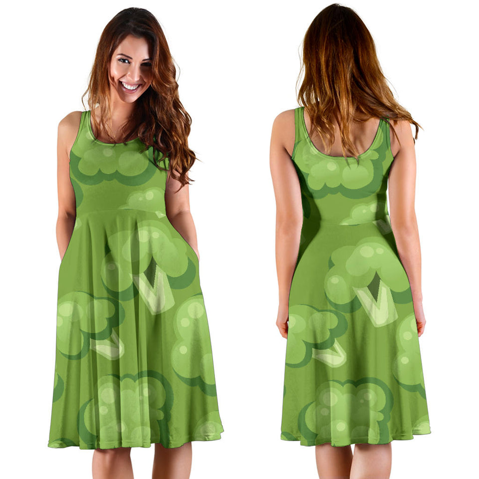 Broccoli Pattern Green Background Sleeveless Midi Dress