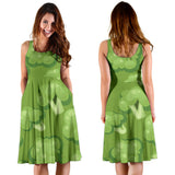 Broccoli Pattern Green Background Sleeveless Midi Dress