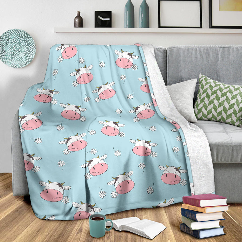 Cute Cow Flower Pattern Premium Blanket