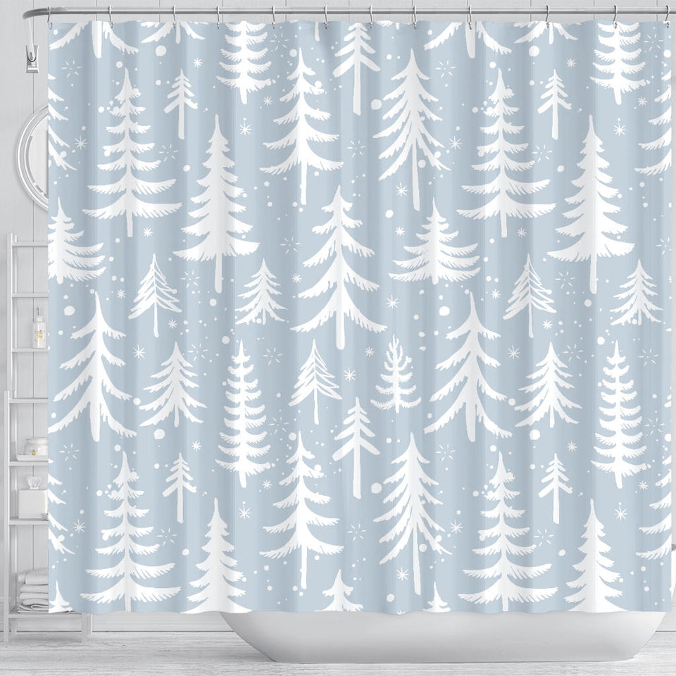 Christmas Tree Winter Forest Pattern Shower Curtain Fulfilled In US