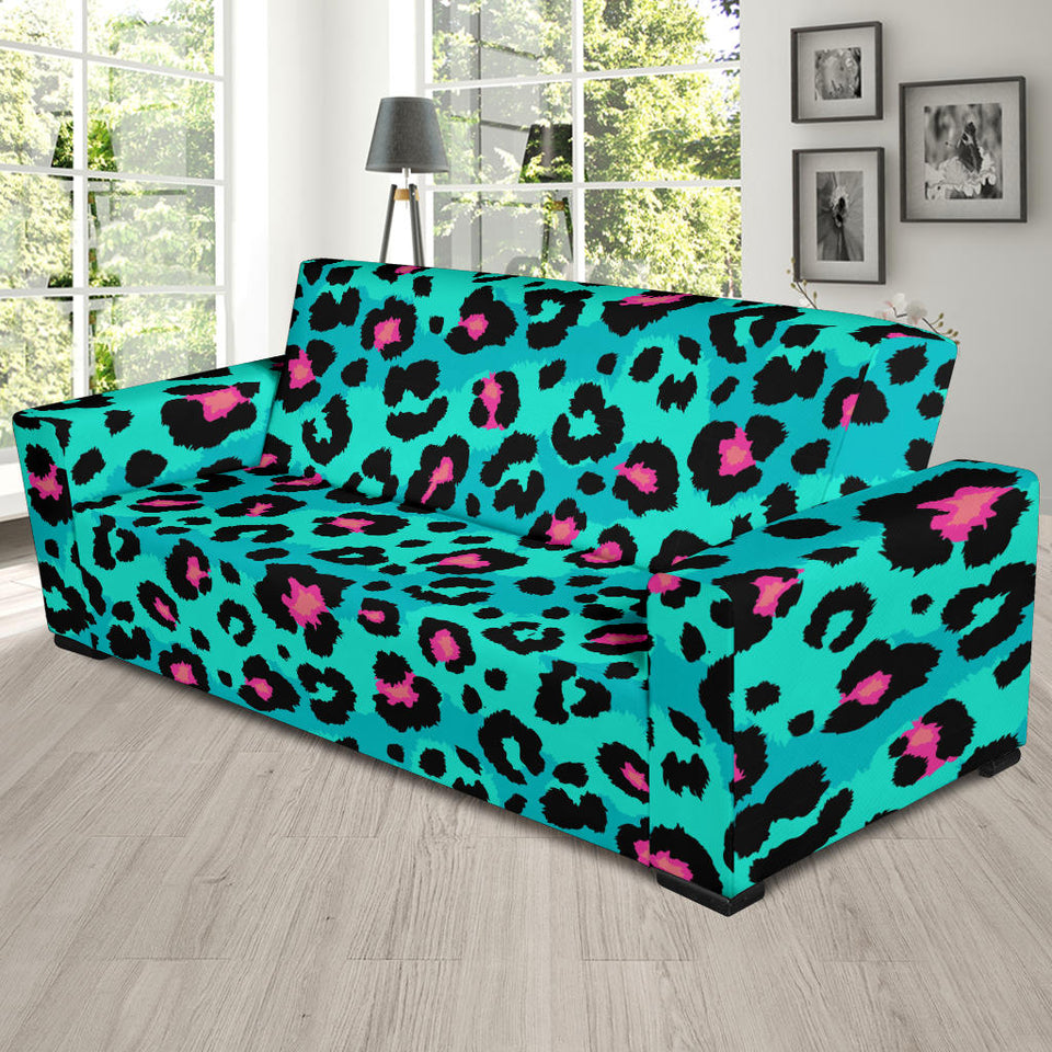 Green Leopard Skin Print Pattern Sofa Slipcover