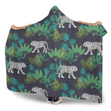 White Bengal Tigers Tropical Plant Hooded Blanket