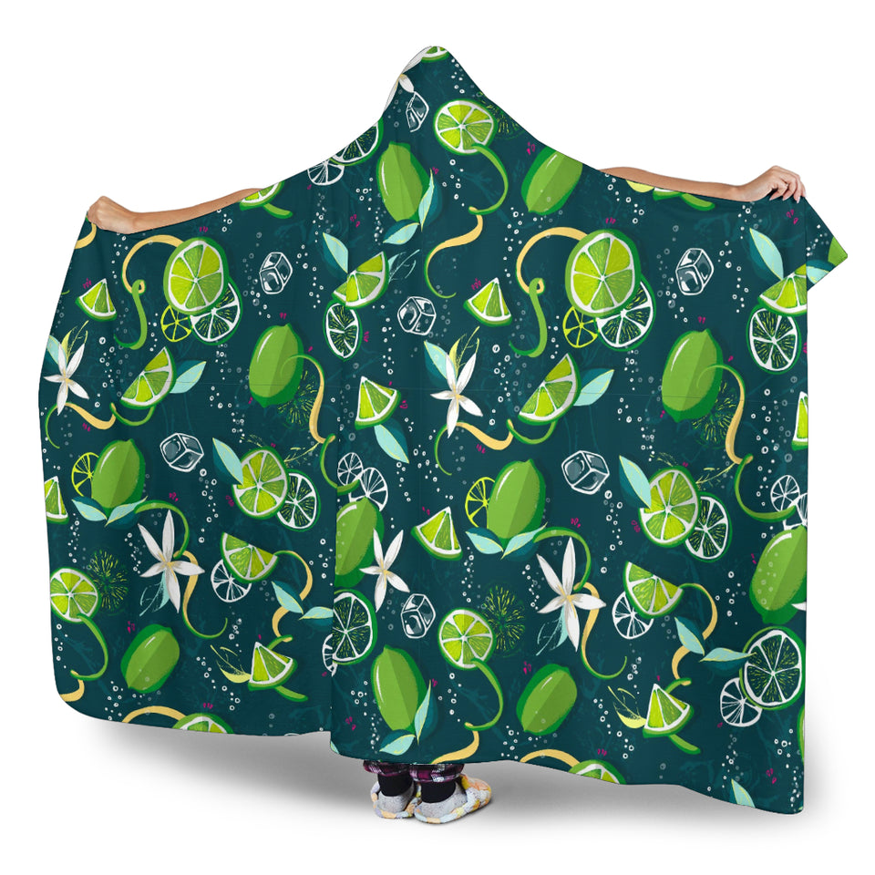 Lime Ice Flower Pattern Hooded Blanket