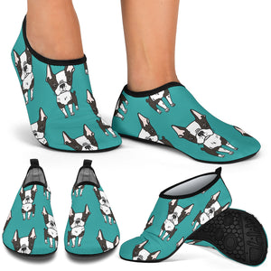 Hand Drawn Boston Terrier Dog Pattern Aqua Shoes