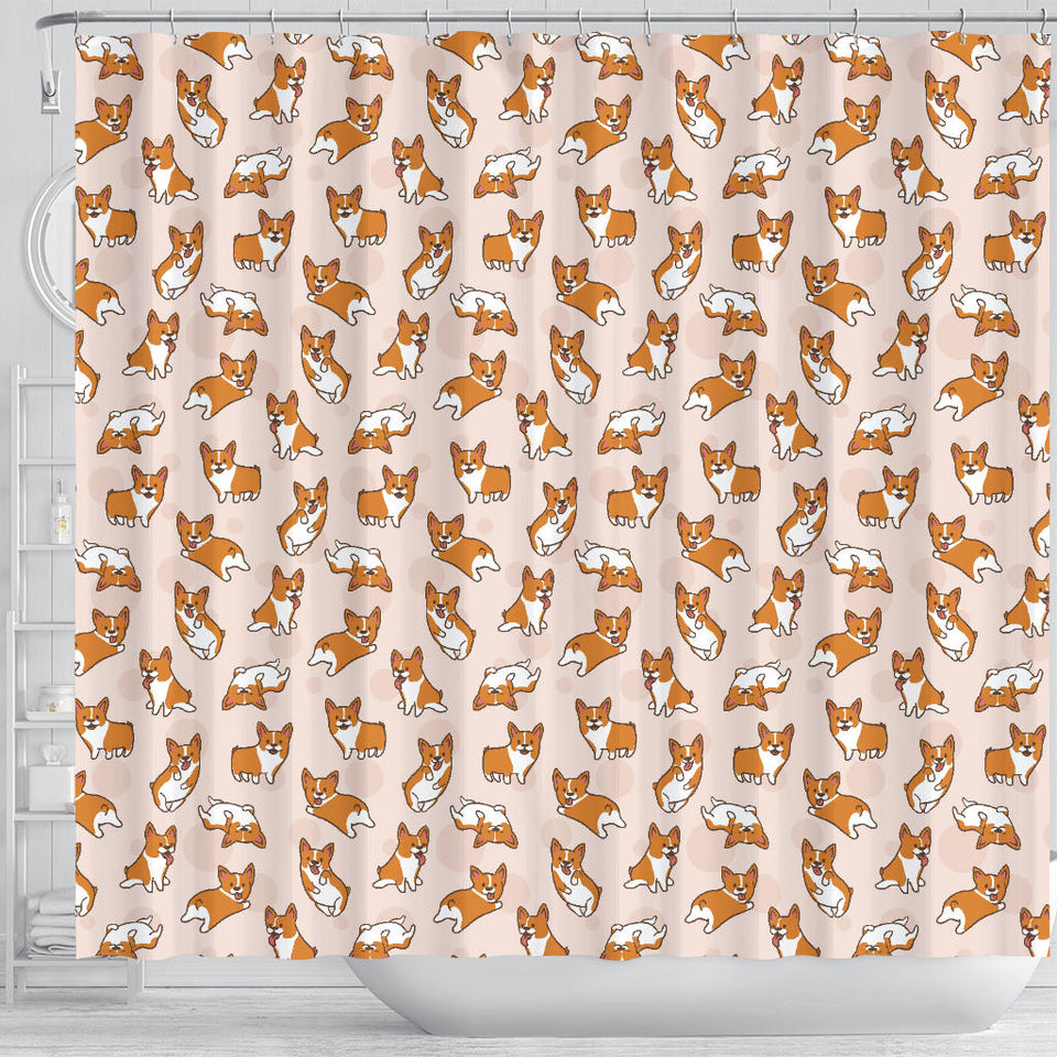 Cute Corgis Pattern Pink Background Shower Curtain Fulfilled In US