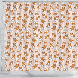 Cute Corgis Pattern Pink Background Shower Curtain Fulfilled In US