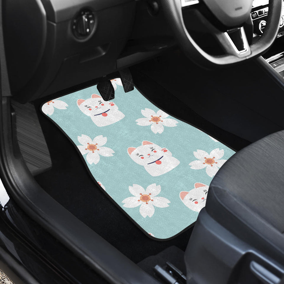 Maneki Neko Lucky Cat Sakura Front And Back Car Mats