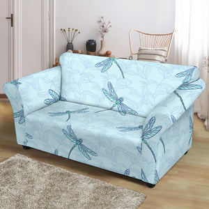 Dragonfly Pattern Blue Background Loveseat Couch Slipcover