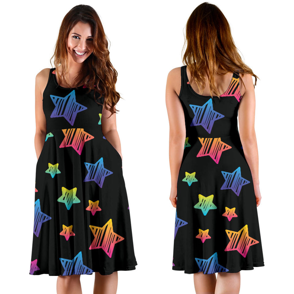 Colorful Star Pattern Sleeveless Midi Dress