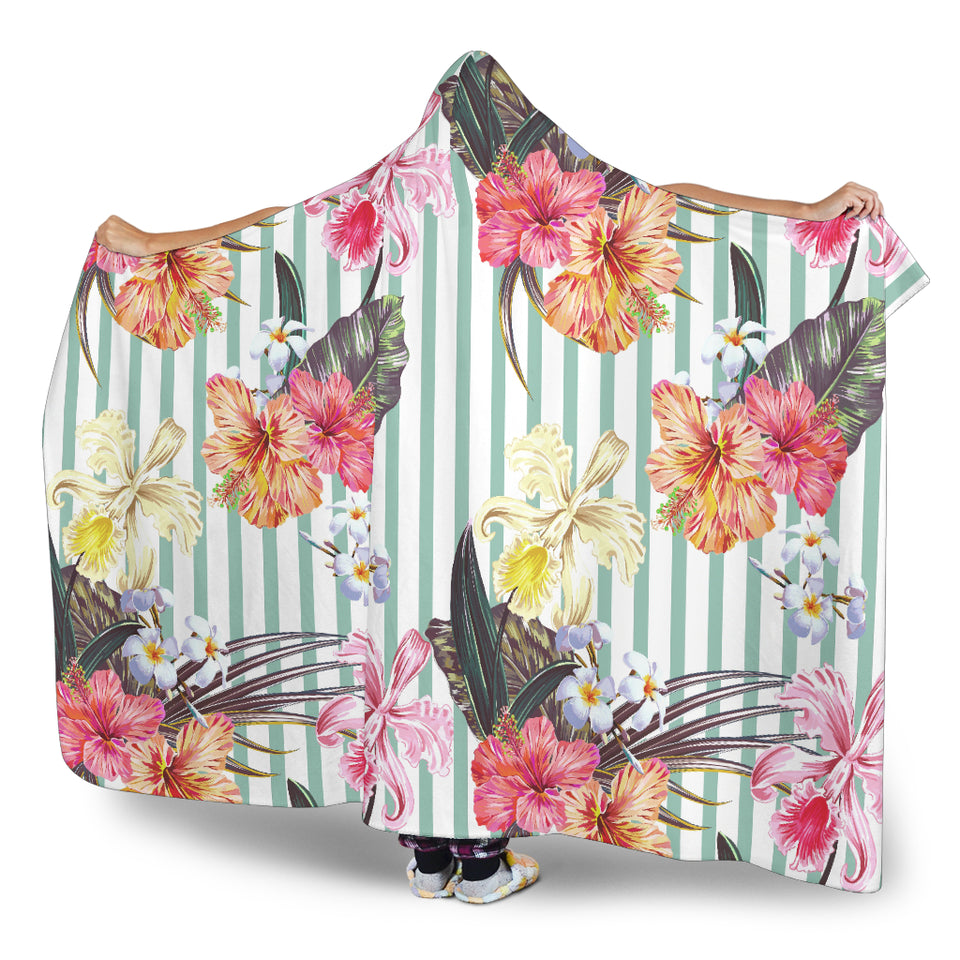 Colorful Orchid Flower Pattern Hooded Blanket
