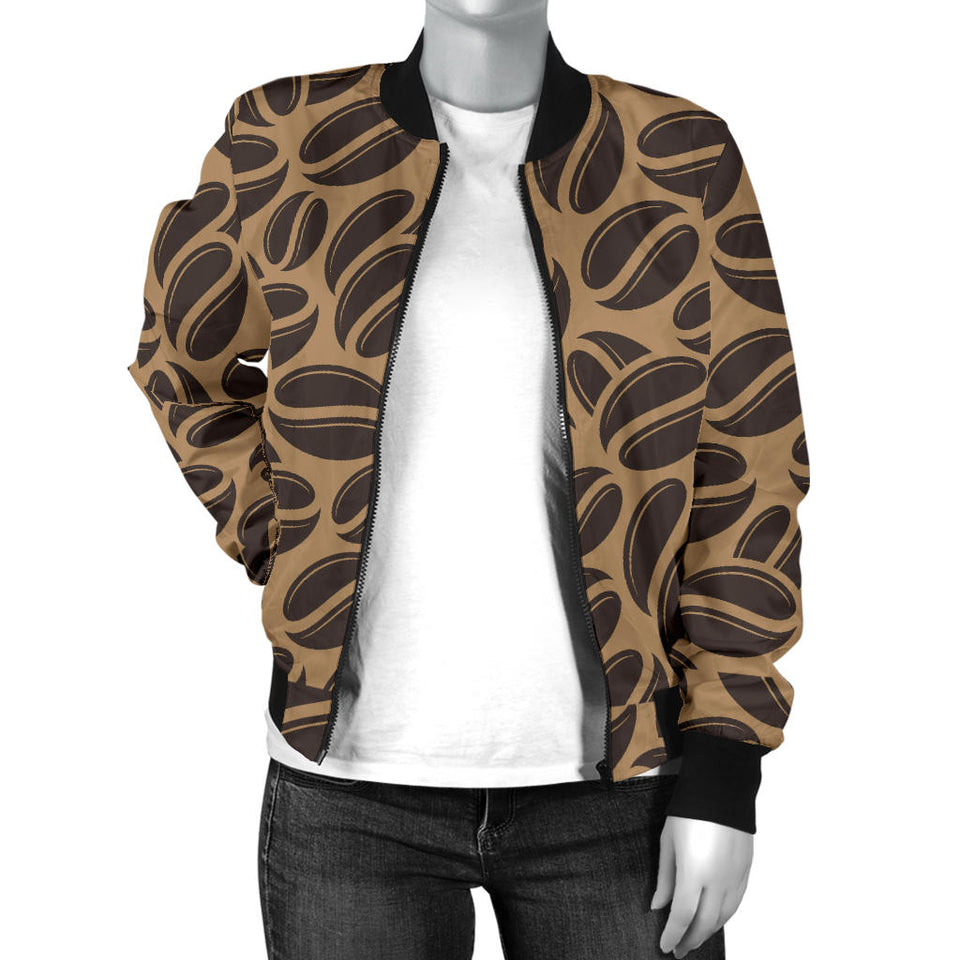 Coffee Bean On Brown Background Women'S Bomber Jacket