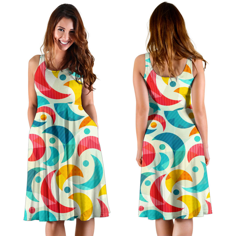 Colorful Moon Pattern Sleeveless Midi Dress