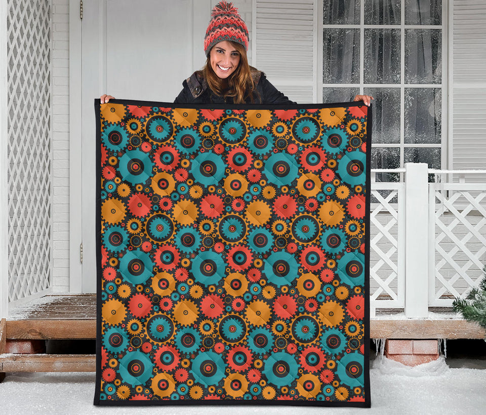 Gear Pattern Print Design 01 Premium Quilt