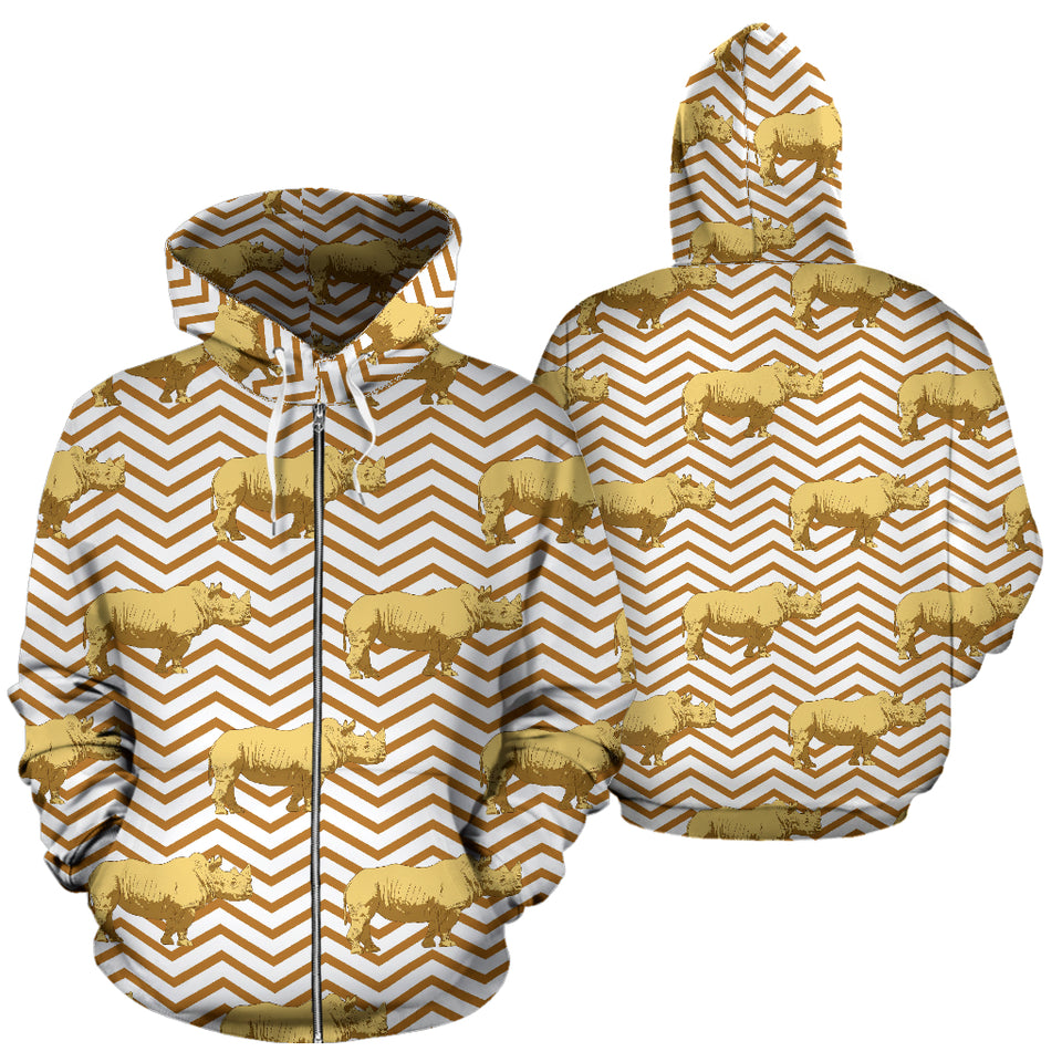 Rhino Yellow Theme Pattern Zip Up Hoodie