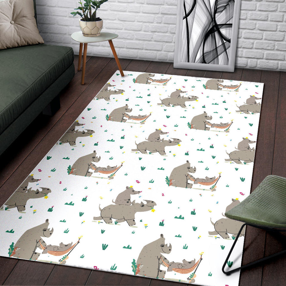 Cute Rhino Pattern Background Area Rug