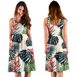 Heliconia Flowers, Palm And Monstera Leaves Sleeveless Midi Dress