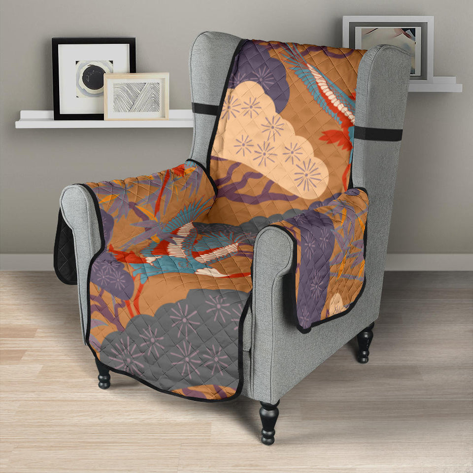 Bonsai bamboo stork japanese pattern brown theme Chair Cover Protector