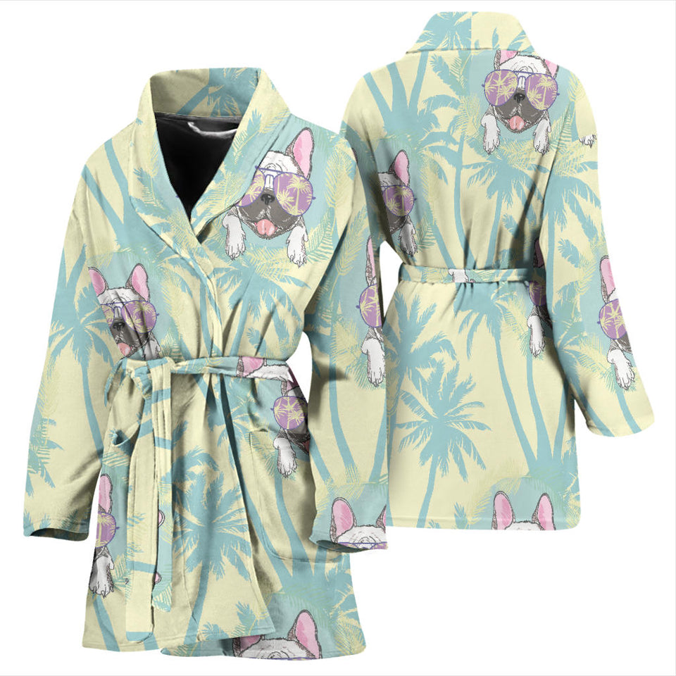 French Bulldog Hawaii Blackground Women'S Bathrobe