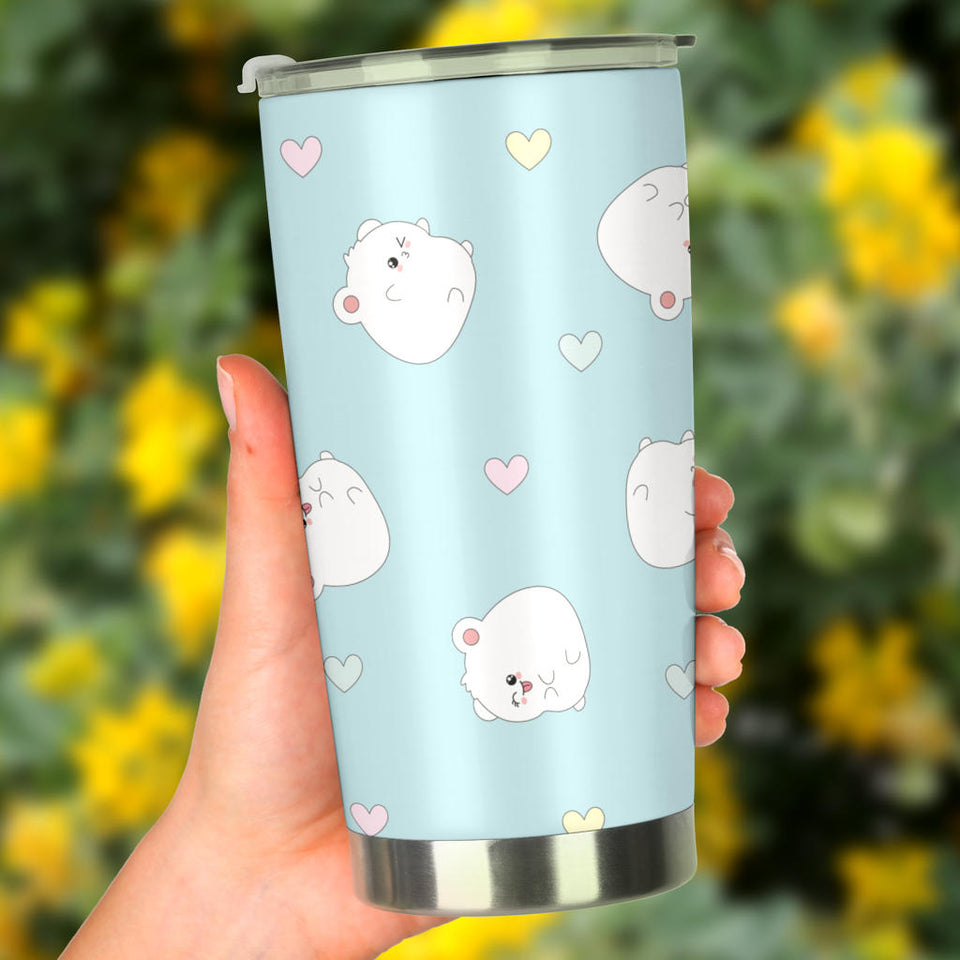 White Cute Hamsters Heart Pattern Tumbler