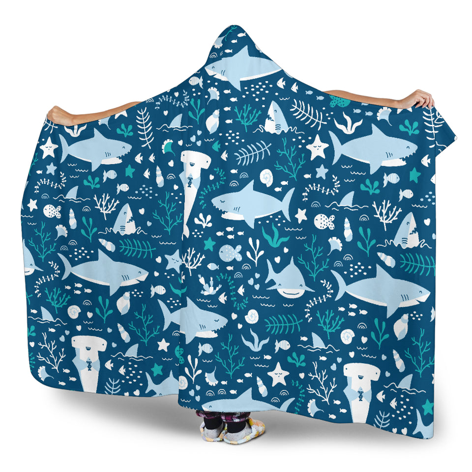 Cute Shark Pattern Hooded Blanket