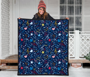 Music Notes Pattern Print Design 03 Premium Quilt