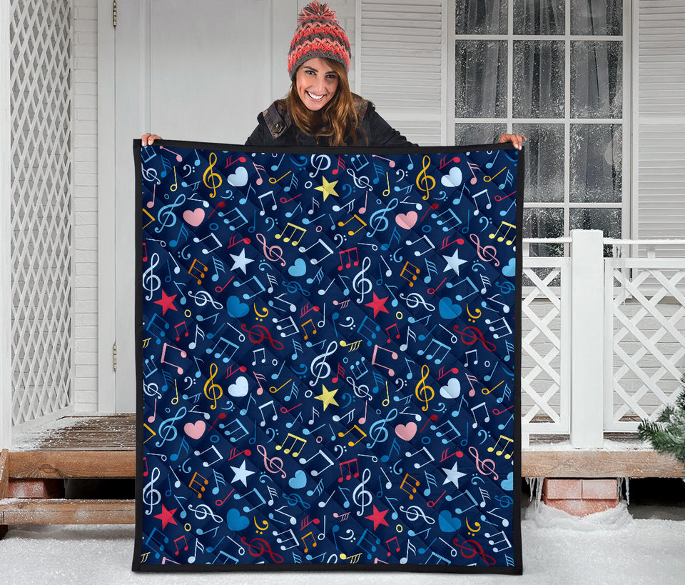 Music Notes Pattern Print Design 03 Premium Quilt