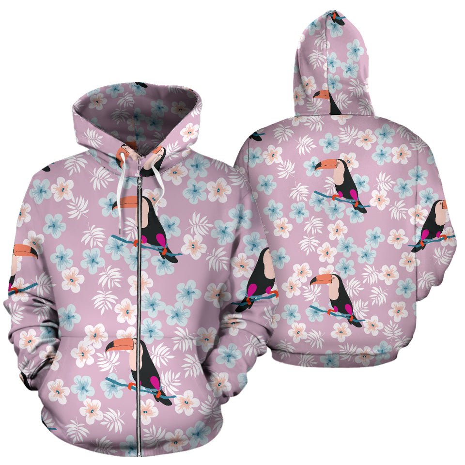 Beautiful Toucan Flower Leaves Zip Up Hoodie