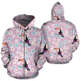 Beautiful Toucan Flower Leaves Zip Up Hoodie
