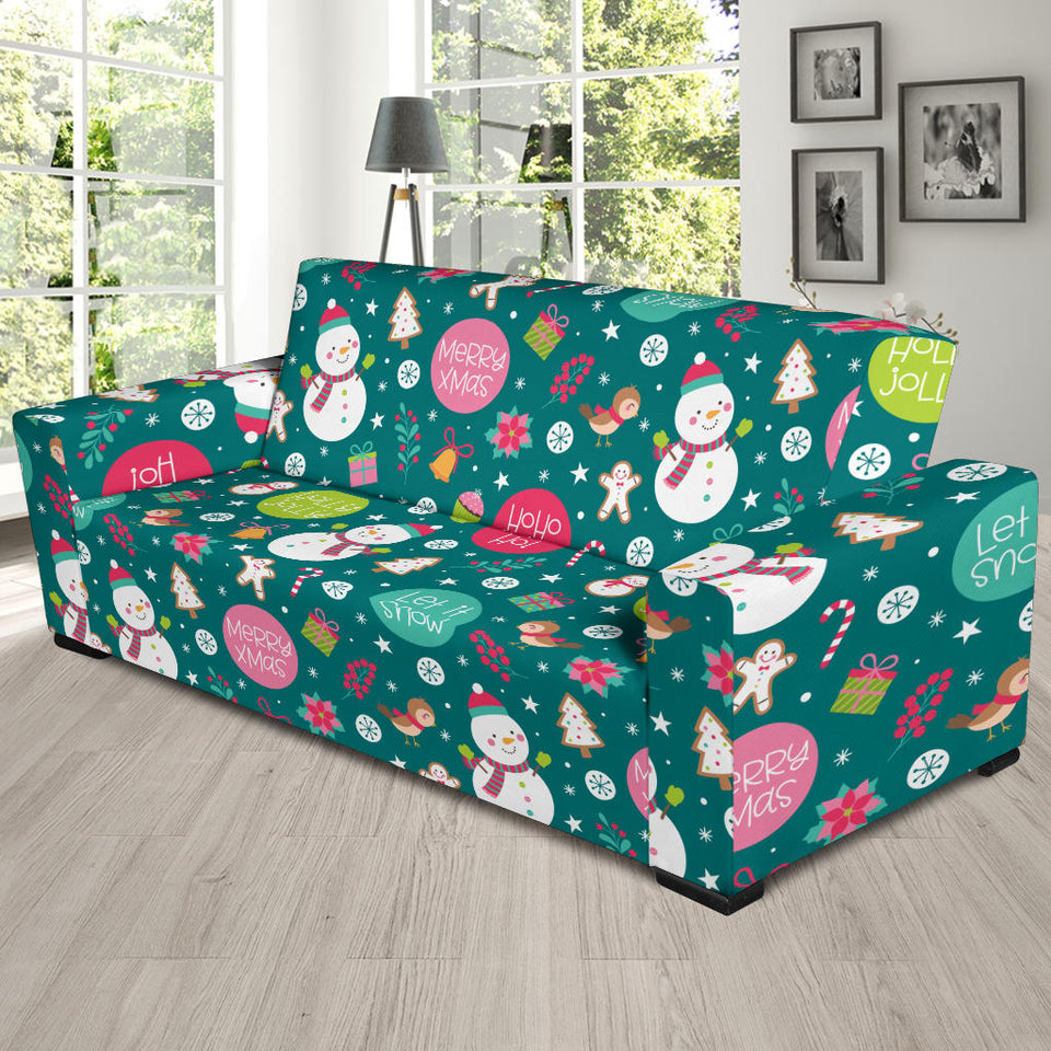 Snowman Bird Decorative Elements Christmas Pattern Sofa Slipcover