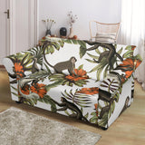 Monkey Red Hibiscus Flower Palm Leaves Floral Pattern Loveseat Couch Slipcover